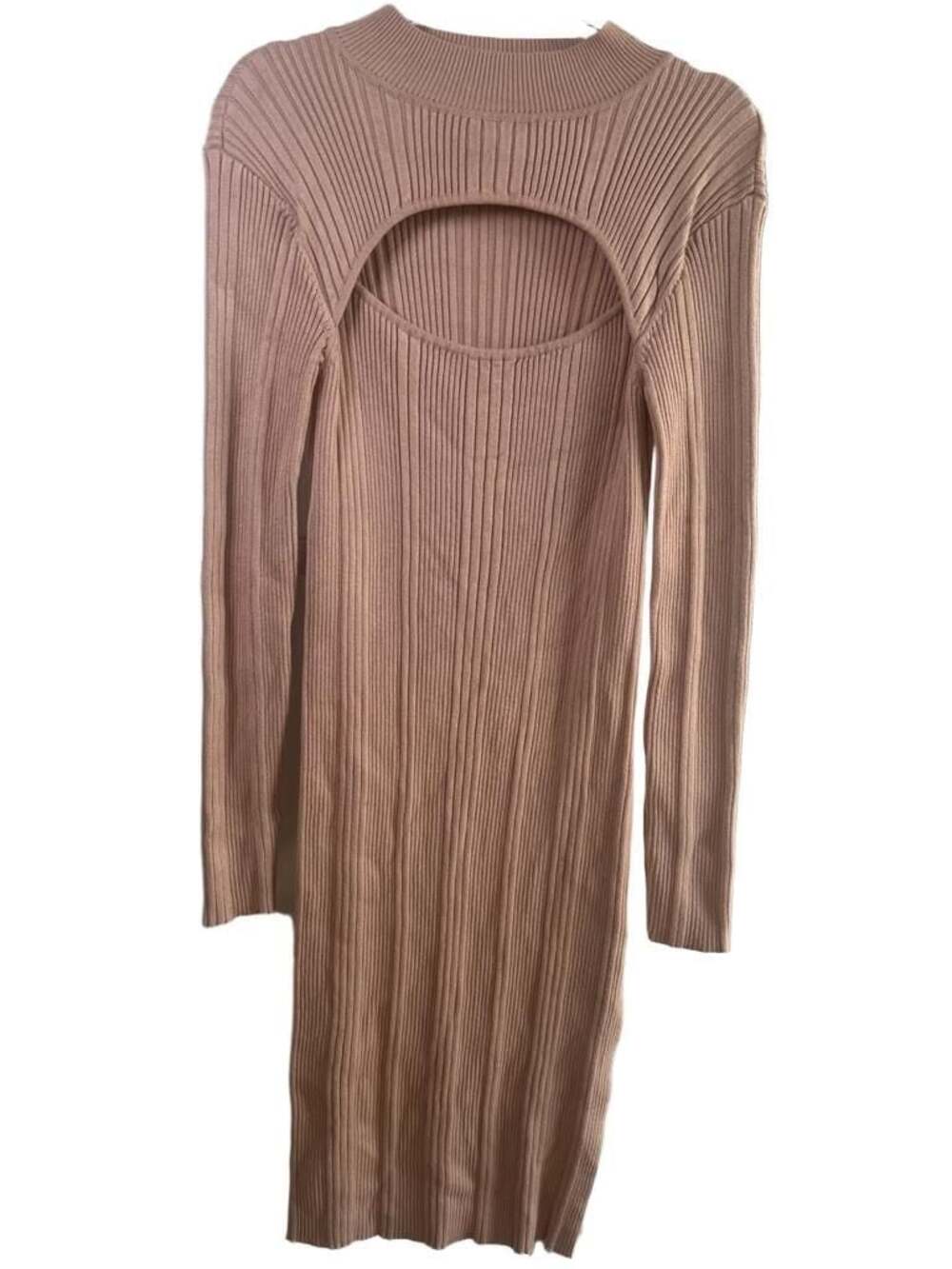 House of Harlow 1960 Ribbed Knit Mock Neck Long Sleeve Cut-Out Midi Dress